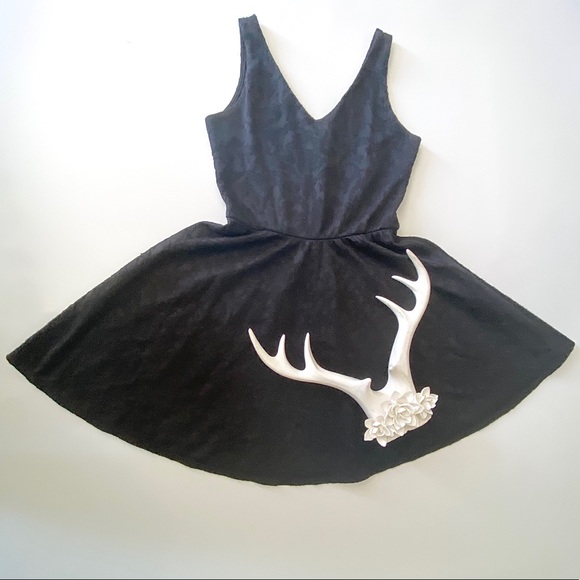 Dee Elle Mini Brocade Print Dress Black Large - Picture 2 of 10